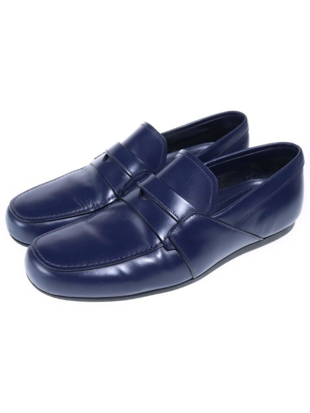 Prada Leather Coin Penis Loafers Low Cut Shoes Navy - Picture 2 of 6